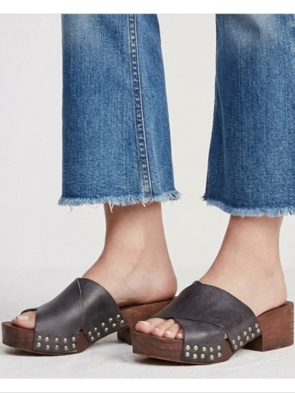 Free People Sonnet Studded Wooden Platform Clog Sandals 5.5 EU 36